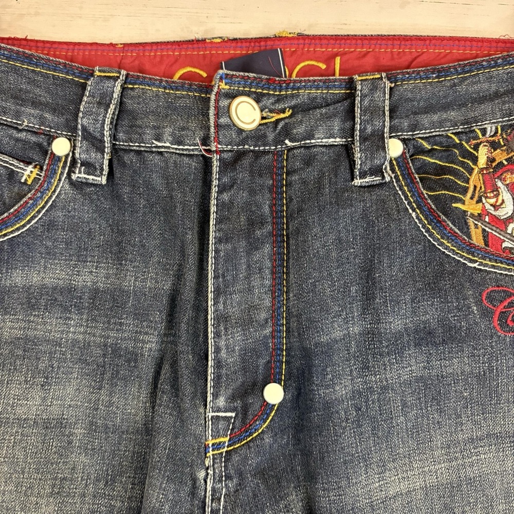 Coogi Jeans Mens 36x34 Blue Denim Relaxed Wide Leg Embroidered Graphic Hip Hop - Picture 9 of 16